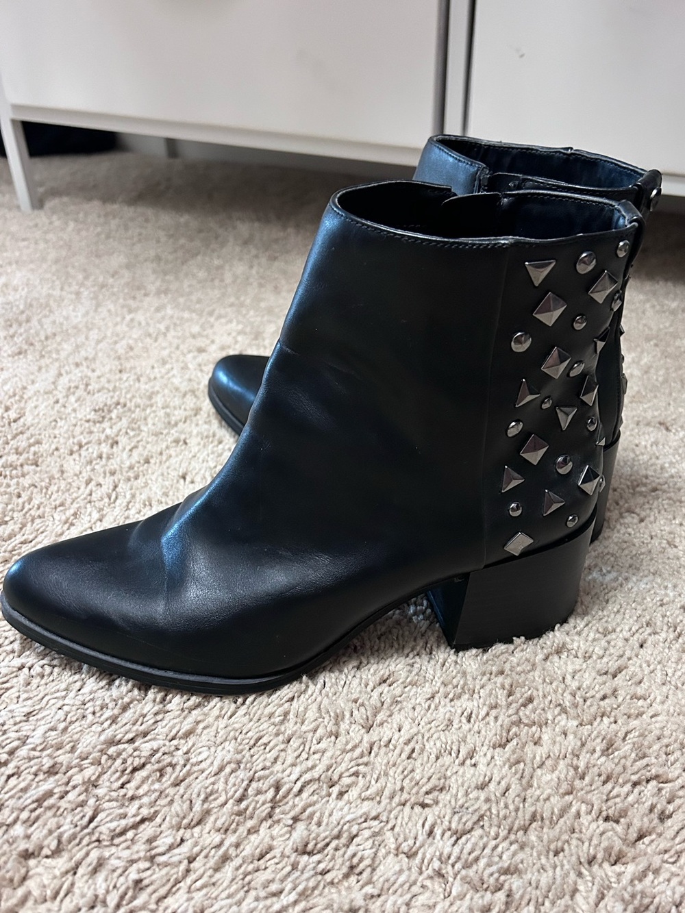 Sam Edelman Black Leather Stud-Embellished Ankle Boots